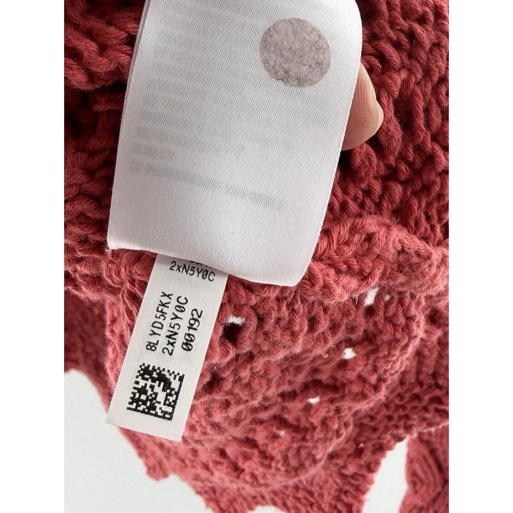 American Eagle Sweater Women XS Red Cropped Pointelle V-Neck Scalloped Hem